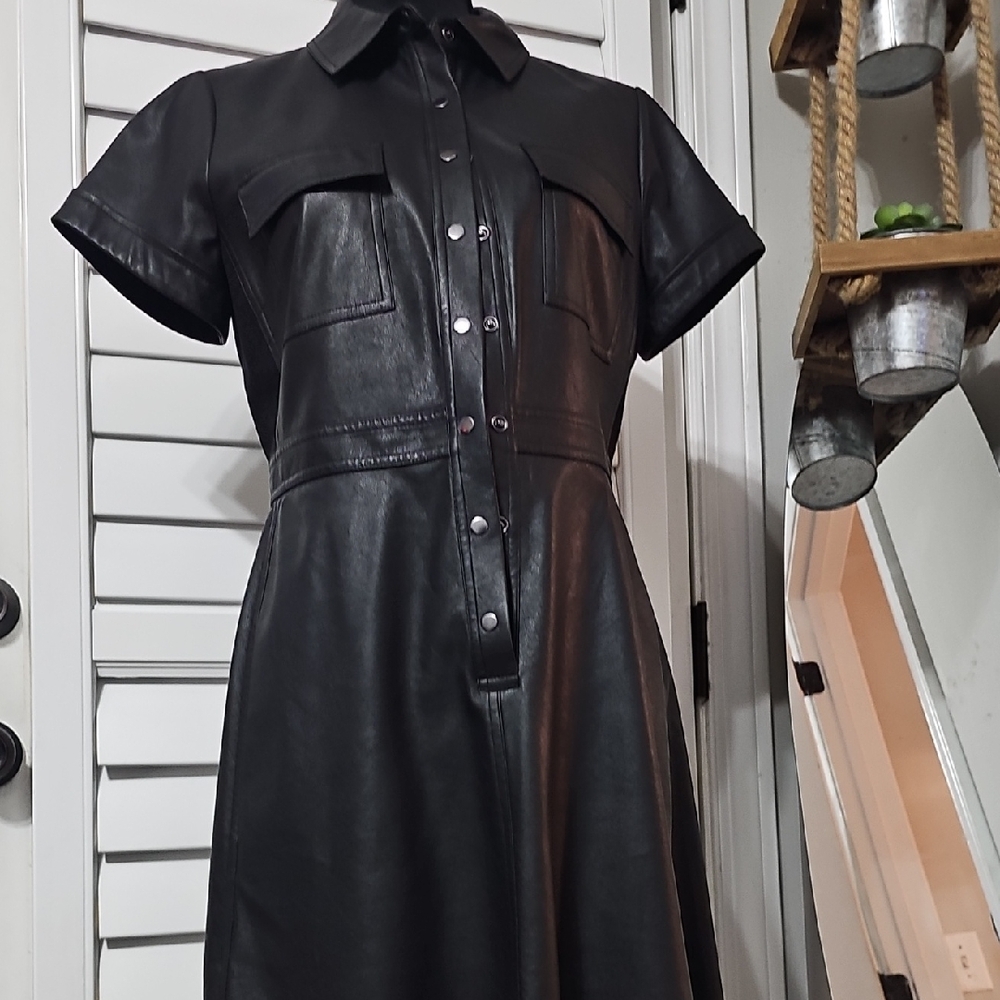 Black Leather Shirt Dress BCBG